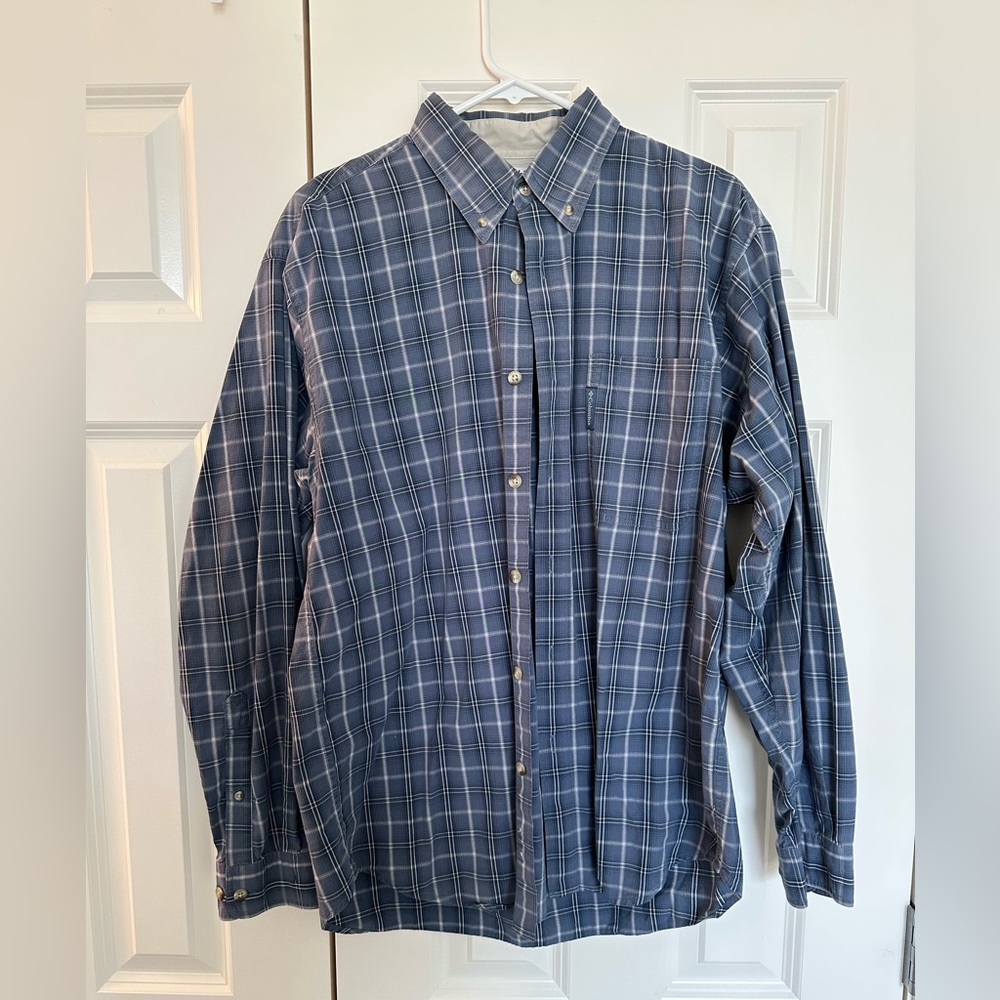Columbia Blue Plaid Button Up Mens Medium